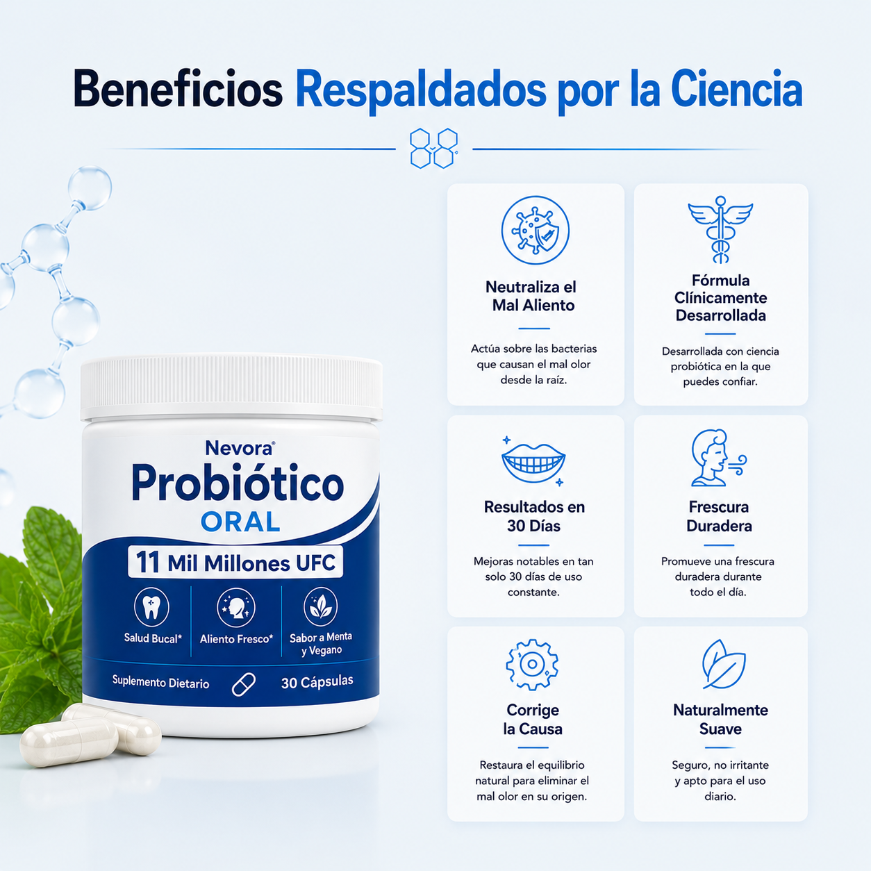 Probiótico Oral Nevora | Aliento fresco y salud bucal