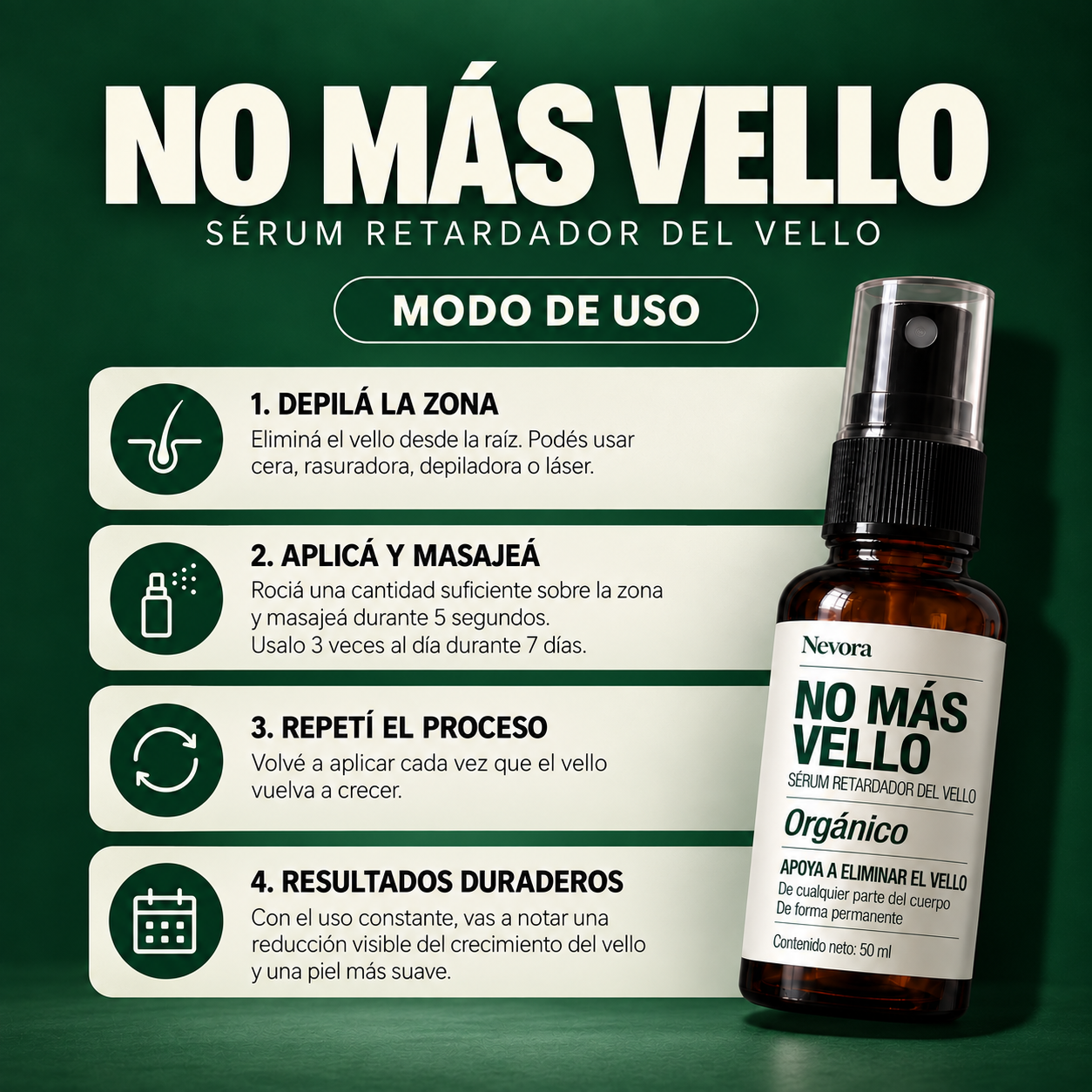 NO MÁS VELLO | Sérum orgánico que frena el crecimiento del vello